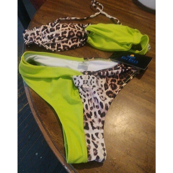 Ree Bees Bikini Leopard Print Neon Green - Picture 1 of 9